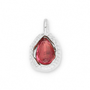 Anhänger aus Stainless Steel - Rostfreiem Stahl Drop with Facet Silver-dark pink