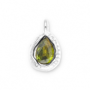 Anhänger aus Stainless Steel - Rostfreiem Stahl Drop with Facet Silver-olive green