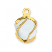 Anhänger aus Stainless Steel - Rostfreiem Stahl Round Cat's Eye Gold-milky white