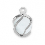 Anhänger aus Stainless Steel - Rostfreiem Stahl Round Cat's Eye Silver-milky white