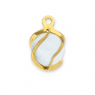 Anhänger aus Stainless Steel - Rostfreiem Stahl Round Cat's Eye Gold-milky white