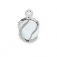 Anhänger aus Stainless Steel - Rostfreiem Stahl Round Cat's Eye Silver-milky white