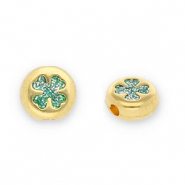 Perle Metall DQ Round with Clover Gold-glitter turquoise (Nickelfrei)