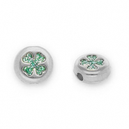 Perle Metall DQ Round with Clover Antik silber-glitter turquoise (Nickelfrei)