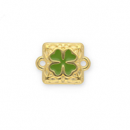 Anhänger Metall DQ Connector Square with Clover Gold-green (Nickelfrei)