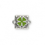 Anhänger Metall DQ Connector Square with Clover Antik silber-green (Nickelfrei)