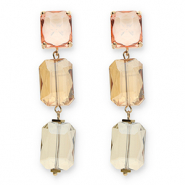 Ohrringe / Ohrstecker aus Kristallglas Rectangle Pink-amber orange-sand beige