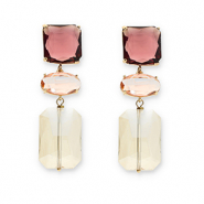 Ohrringe / Ohrstecker aus Kristallglas Square-Oval-Rectangle Bordeaux-pink-sand beige