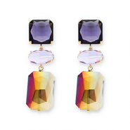Ohrringe / Ohrstecker aus Kristallglas Square-Oval-Rectangle Dark purple-lavender-smoky sand beige AB coating