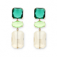 Ohrringe / Ohrstecker aus Kristallglas Square-Oval-Rectangle Dark green-light green-sand beige