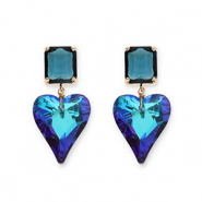 Ohrringe / Ohrstecker aus Kristallglas Rectangle-Heart Petrol blue-multicolor blue AB coating