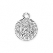 Anh&auml;nger Metall Round with Flower Silver