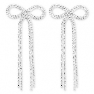 TQ Metall Brass Ohrringe / Ohrstecker mit Strass Bow Silver-crystal