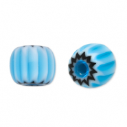 Millefiori-Glasperlen Tube Light blue-black