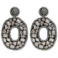 Musthave Ohrringe / Ohrstecker mit Glasperlen Oval Black-silver-light blue