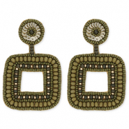 Musthave Ohrringe / Ohrstecker mit Glasperlen Square Olive green