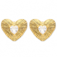 Stainless Steel - Rostfrei Stahl Ohrringe / Ohrstecker Heart Gold-crystal