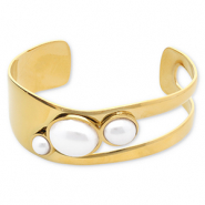 Stainless Steel - Rostfrei Stahl Armbänder Bangle with Imitation Pearls Gold-white