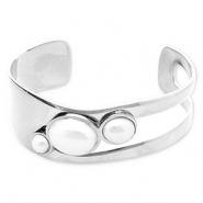Stainless Steel - Rostfrei Stahl Armbänder Bangle with Imitation Pearls Silver-white