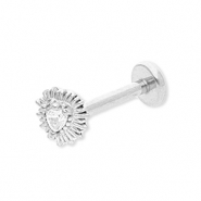 Stainless Steel - Rostfrei Stahl Ohrpiercing Heart with Strass Silver-crystal
