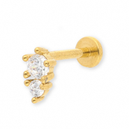 Stainless Steel - Rostfrei Stahl Ohrpiercing with Strass Gold-crystal