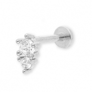 Stainless Steel - Rostfrei Stahl Ohrpiercing with Strass Silver-crystal