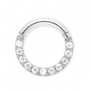 Stainless Steel - Rostfrei Stahl Ohrpiercing Clicker ring with Strass Silver-crystal