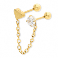 Stainless Steel - Rostfrei Stahl Ohrpiercing Heart with Chain & Strass Gold-crystal
