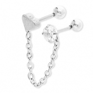 Stainless Steel - Rostfrei Stahl Ohrpiercing Heart with Chain & Strass Silver-crystal