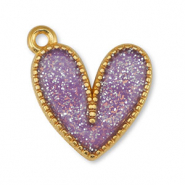 Anhänger Metall DQ Heart Glitter Lilac-Gold (Nickelfrei)