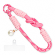 Musthave Segeltau-Handykette mit Perle inkl. Befestigungs-Patch Pink multicolour-white-ivory white