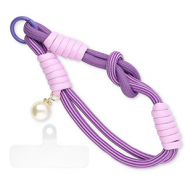 Musthave Segeltau-Handykette mit Perle inkl. Befestigungs-Patch Purple-lilac-ivory white