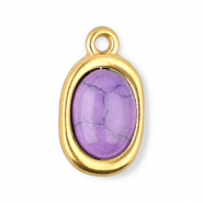 Anh&auml;nger aus Stainless Steel - Rostfreiem Stahl Oval mit Naturstein Howlit Gold-purple