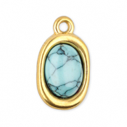 Anh&auml;nger aus Stainless Steel - Rostfreiem Stahl Oval mit Naturstein Howlit Gold-light blue