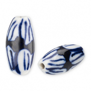 Keramik Perlen Rice Off white-Delft blue