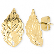 Zubeh&ouml;r aus Stainless Steel - Rostfreiem Stahl Ohrringe / Ohrstecker Leaf with Loop Gold