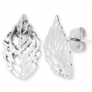 Zubeh&ouml;r aus Stainless Steel - Rostfreiem Stahl Ohrringe / Ohrstecker Leaf with Loop Silver
