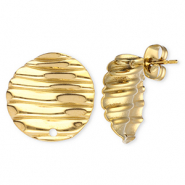 Zubeh&ouml;r aus Stainless Steel - Rostfreiem Stahl Ohrringe / Ohrstecker Round with Lines with loop Gold