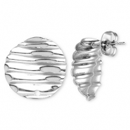 Zubeh&ouml;r aus Stainless Steel - Rostfreiem Stahl Ohrringe / Ohrstecker Round with Lines with loop Silver