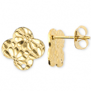 Zubeh&ouml;r aus Stainless Steel - Rostfreiem Stahl Ohrringe / Ohrstecker Round with Flower with Loop Gold