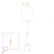 Stainless Steel - Rostfrei Stahl Handketten Moon and Star Gold-crystal