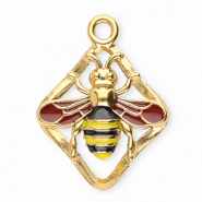 Anh&auml;nger aus Stainless Steel - Rostfreiem Stahl Rhombus with Bee Gold-rust red-black-yellow