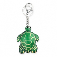 Lederen-Schl&uuml;sselanh&auml;nger Turtle Green-sand beige-white