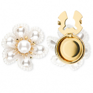 TQ Metall Brass Knopfabdeckung Flower with Pearls Gold-white