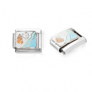 Stainless Steel - Rostfrei Stahl Italian Charm Element Sealife Silver-white-light blue