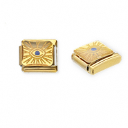 Stainless Steel - Rostfrei Stahl Italian Charm Element Eye of Providence Gold-yellow-blue