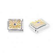Stainless Steel - Rostfrei Stahl Italian Charm Element Eye of Providence Silver-yellow-blue