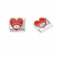 Stainless Steel - Rostfrei Stahl Italian Charm Element Heart with Eye of Providence Silver-dark red-white