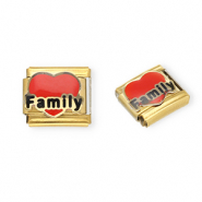 Stainless Steel - Rostfrei Stahl Italian Charm Element Heart "Family" Gold-red-black