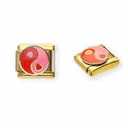 Stainless Steel - Rostfrei Stahl Italian Charm Element Heart Yin & Yang Gold-pink-red